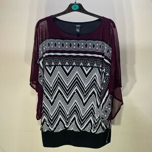 Alfani Chateau Bleu Zig Zag Geometric Blouse Size 1X